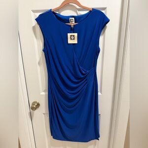 NWT Anne Klein Royal Blue Draped Midi Dress